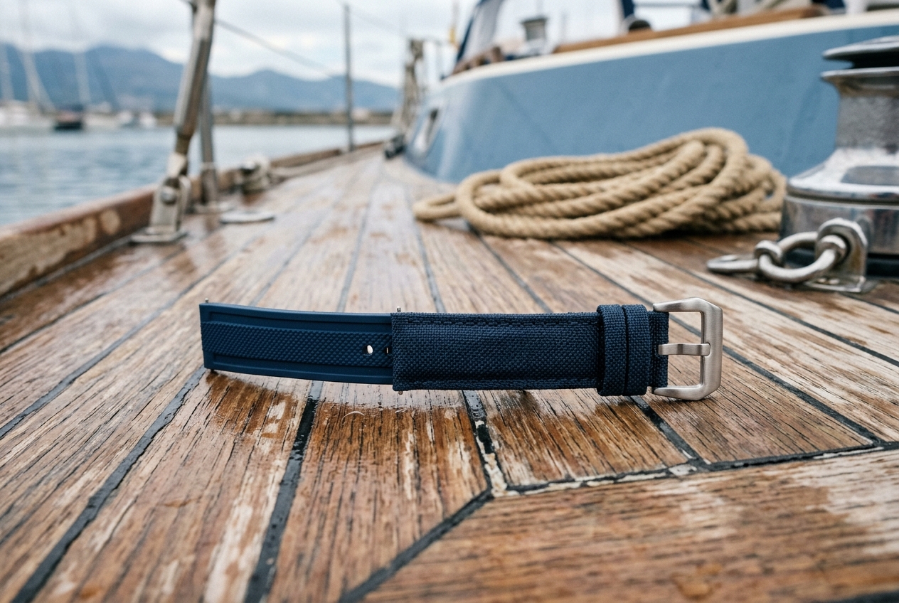 Hybridarmband på teakdäck