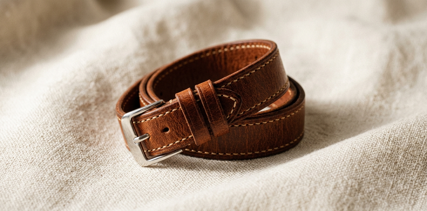 Cognacfärgat läderarmband på linne