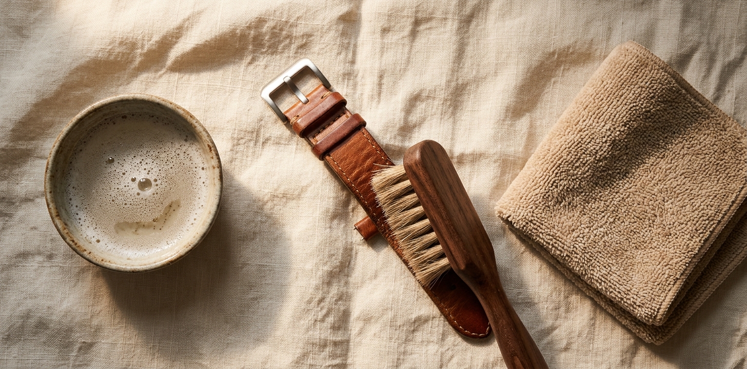 Klocka med armband rengörs med mjuk borste